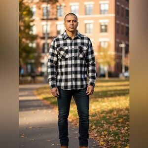 Polo Ralph Lauren Mens Flannel L Big Black White Cotton Button Long Sleeve